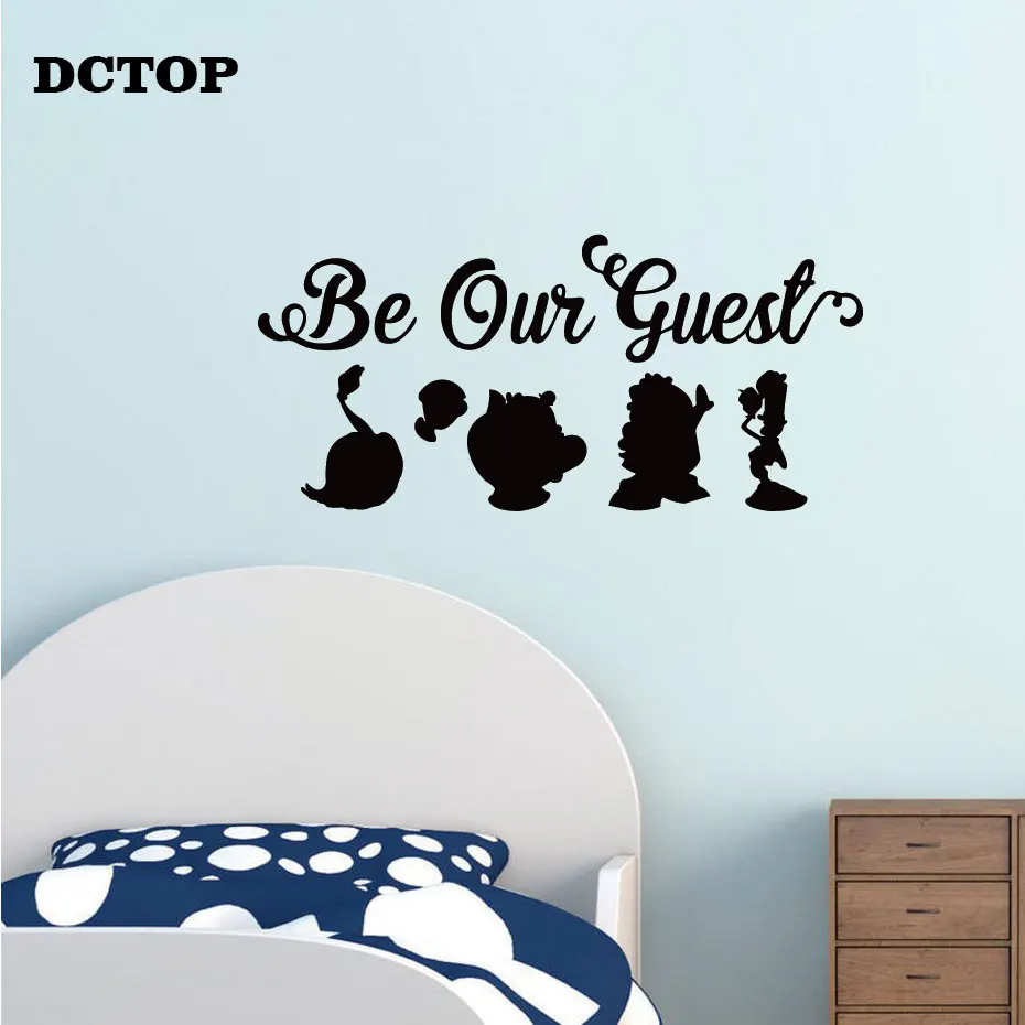 

DCTOP Be Our Guest Beauty And The Beast Vinyl Wall Decal Sticker Silhouettes Quote Removable Home Decoration Art Mural Kids Room
