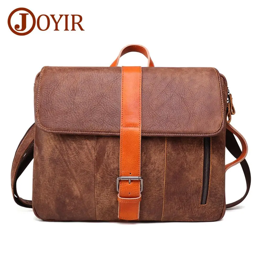 JOYIR натуральная кожа портфель для ноутбука Мужская сумка 14 дюймов для ноутбука Мягкая яловая сумка-мессенджер модная сумка Универсальный портфель - Цвет: Coffee