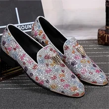 Fashion Paillette New Leather Men Colorful font b Shoes b font Chaussure Homme Loafers Slip On