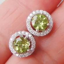 Натуральная шпилька из перидота серьги натуральный и настоящий перидот 925 серебро серьги 0.5ct* 2 шт Зеленые драгоценные камни#16070102