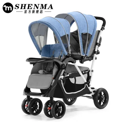 Детские коляски Babyfond для близнецов, можно расположить зонтик с высоким пейзажем, складные четыре колеса, двойная коляска, высокое качество, тележка - Цвет: Синий