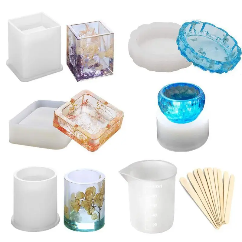 

5 Pack Silicone Mold DIY Ashtray Brush Pot Bowl Epoxy Resin Art Mold Craft Tools