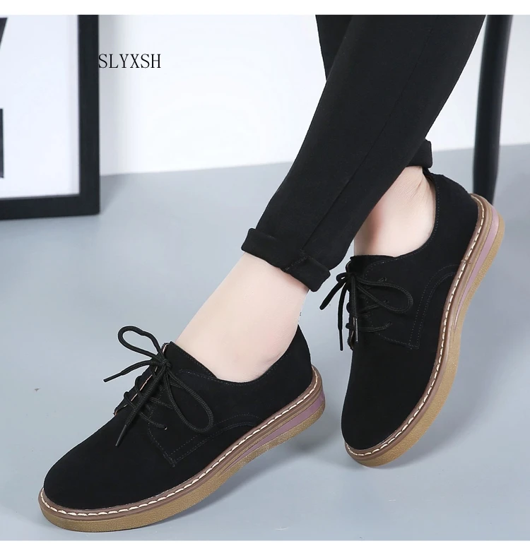 

2022 Autumn women sneakers oxford shoes flats shoes women leather suede lace up boat shoes round toe flats moccasins