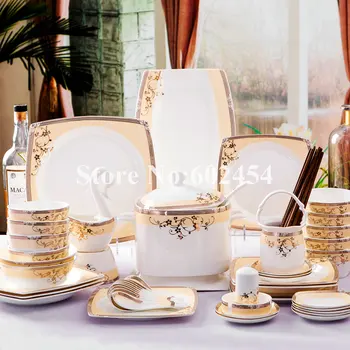 

Good quality ceramic tableware set Chinese style Dinnerware sets Bone china plates bowl use inmicrowave and dishwasher