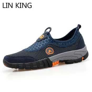 

LIN KING Big Size Breathable Mesh Men Summer Shoes Slip On Man Outdoor Casual Shoes Thick Sole Sneakers Comfortable Hiking Shoes