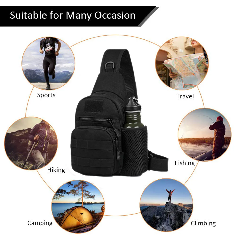 Tactical Shoulder Backpack Military Men's Crossbody Chest Bag Hiking Molle Sling Protable With Bottle Mesh Holder| |