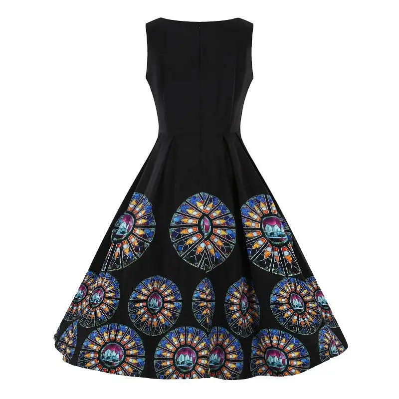 Летнее шикарное элегантное сексуальное готическое Черное женское платье большого размера, вечерние платья с винтажным принтом, офисное милое женское ретро платье - Цвет: Синий