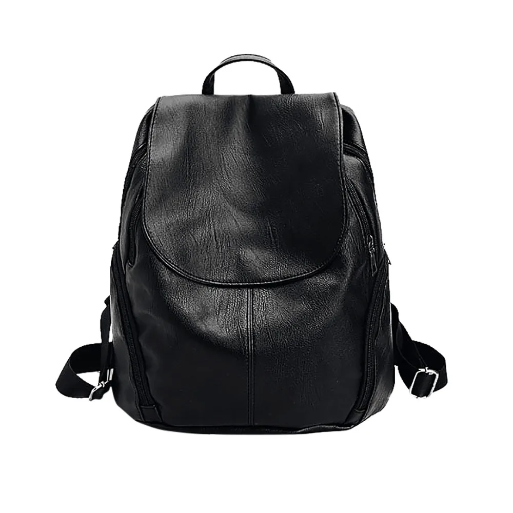Unisex Black Leather School Bags For Teenage Girls Soft Leather Travel