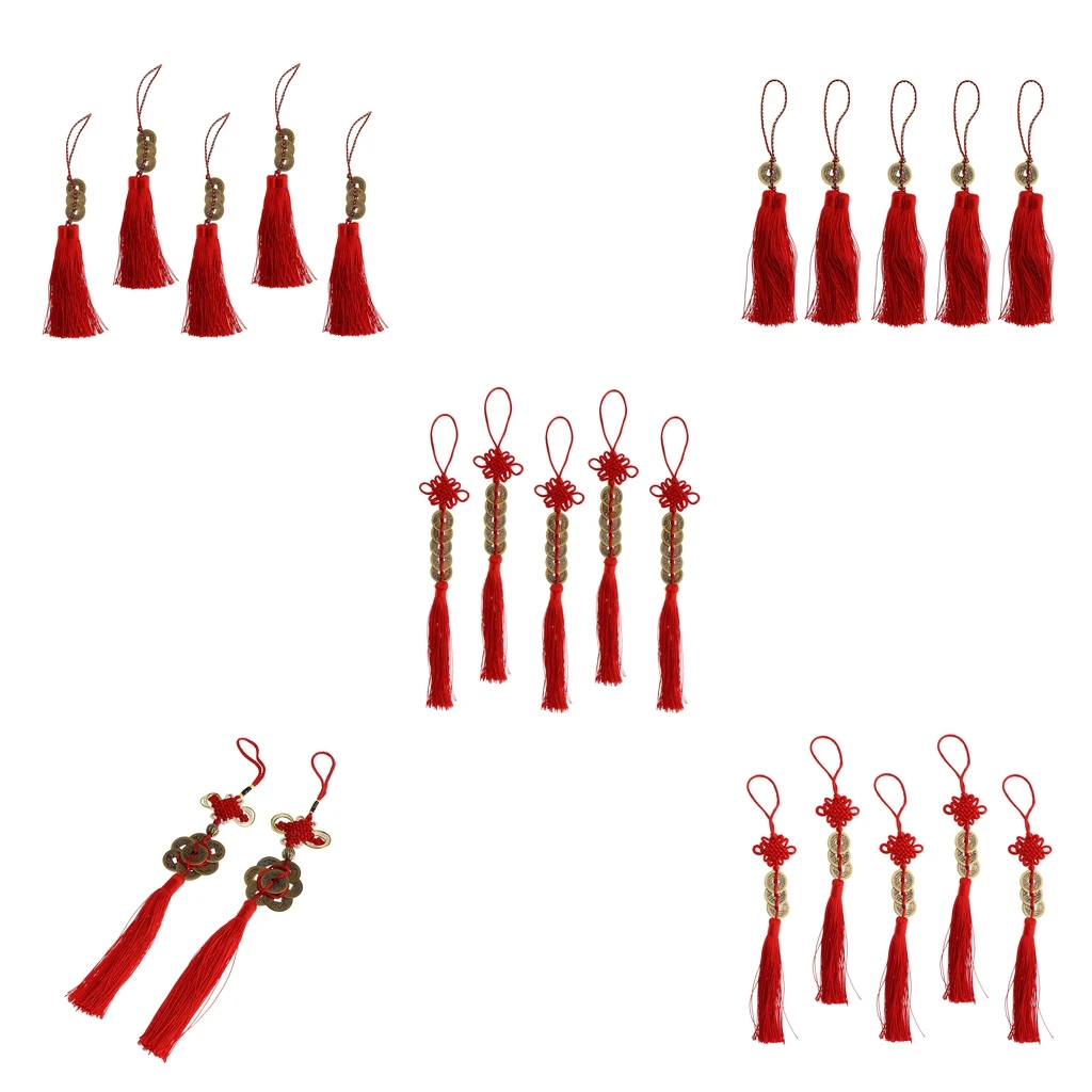 5 Styles Chinese Knot Charms Fengshui Symbol with Lucky Coins for Car/ Home Lucky Pendants /Embellishments