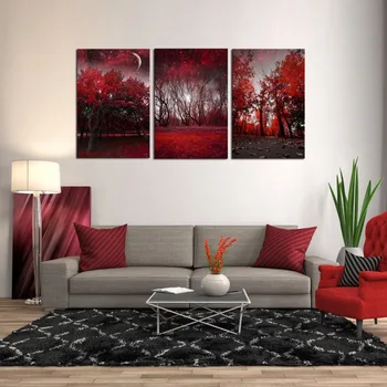

Canvas Prints 3 Panels Framed Wall Art Red Trees Paintings Printed Pictures for Living Room Home Decoration