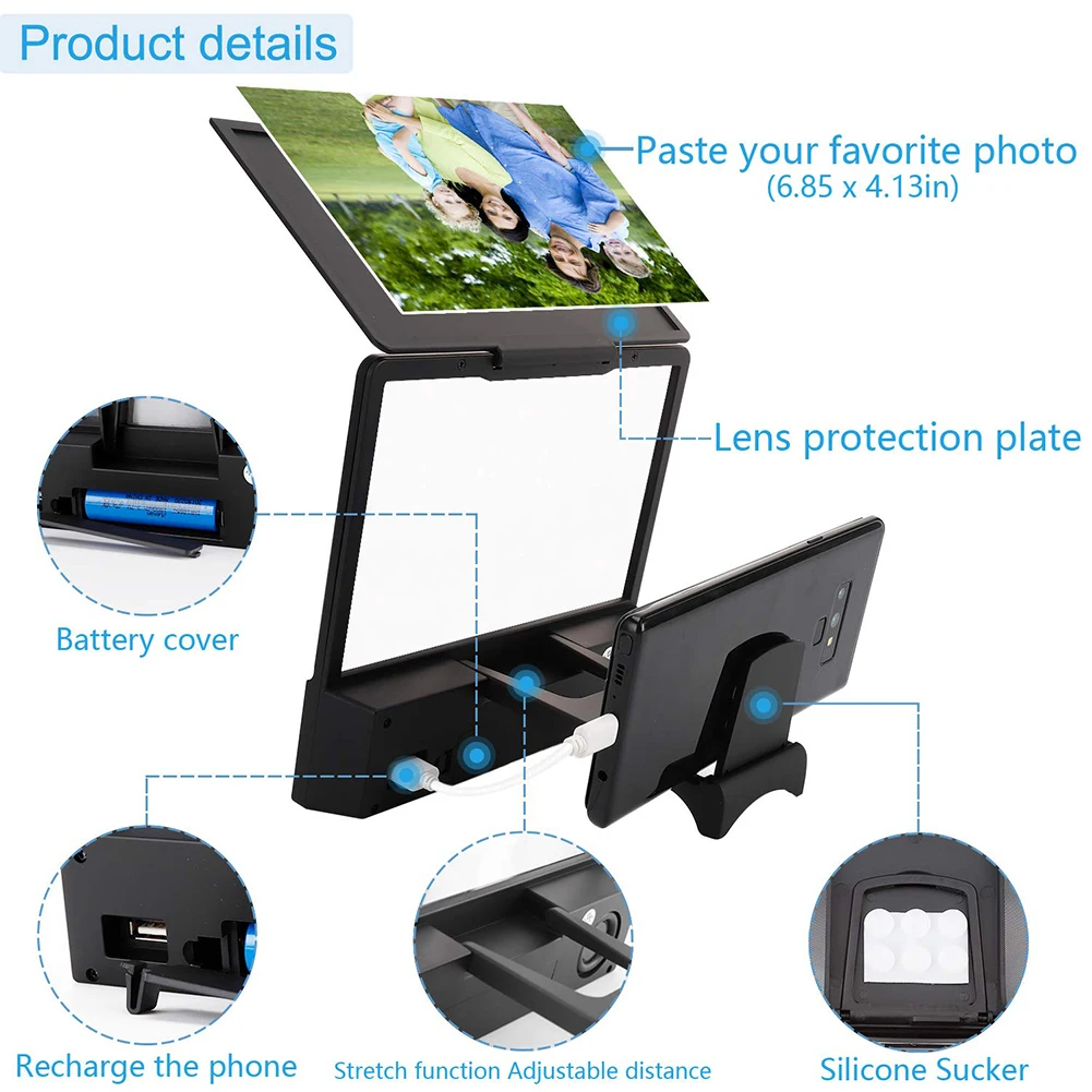 Портативный 3D HD увеличитель для экрана телефона усилитель Bluetooth динамик фоторамка