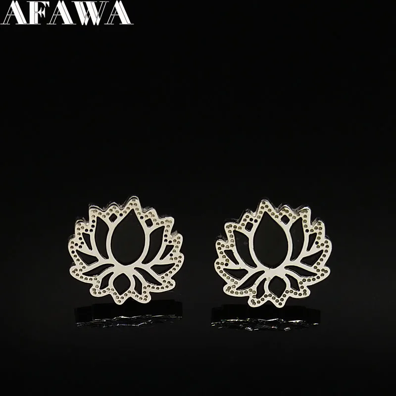 Fashion Black Enamel Stainless Steel Earrings for Women Small Lotus Stud Earring Jewelry boucle d'oreille fantaisie E1329S02 | Украшения