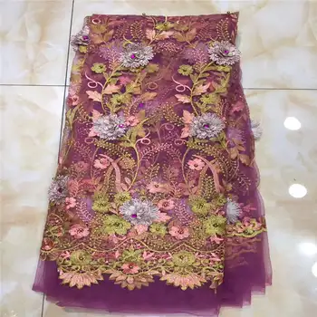

2019 Nigerian Laces Fabrics With Beaded Stones High Quality Tulle African Laces Fabric Wedding African French Tulle Lace ELL3325