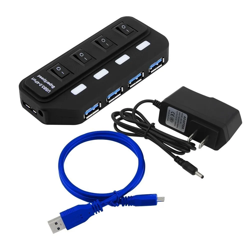 US Plug CHYI 4 порта Usb 3,0 концентратор мульти в одном комбо мини Usb3.0 сплиттер с AU/EU/US/UK адаптер питания зарядное устройство высокоскоростные аксессуары для ПК - Цвет: US Plug