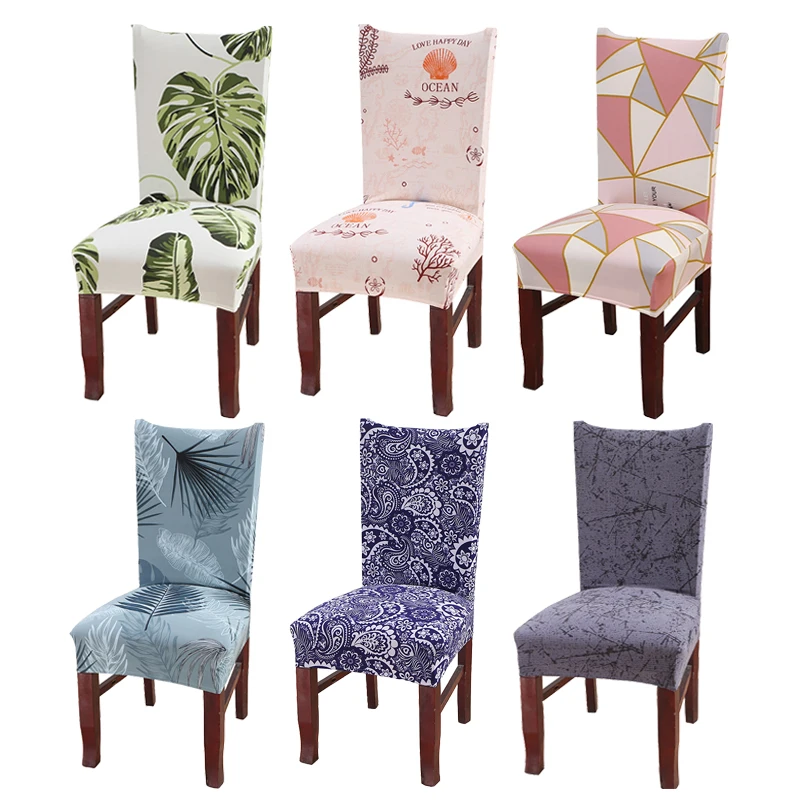 

Tropical Leaf Geometric Chair Cover Spandex Elastic With Backrest Protector Slipcover Universal Simple Seat Case For Dining Room