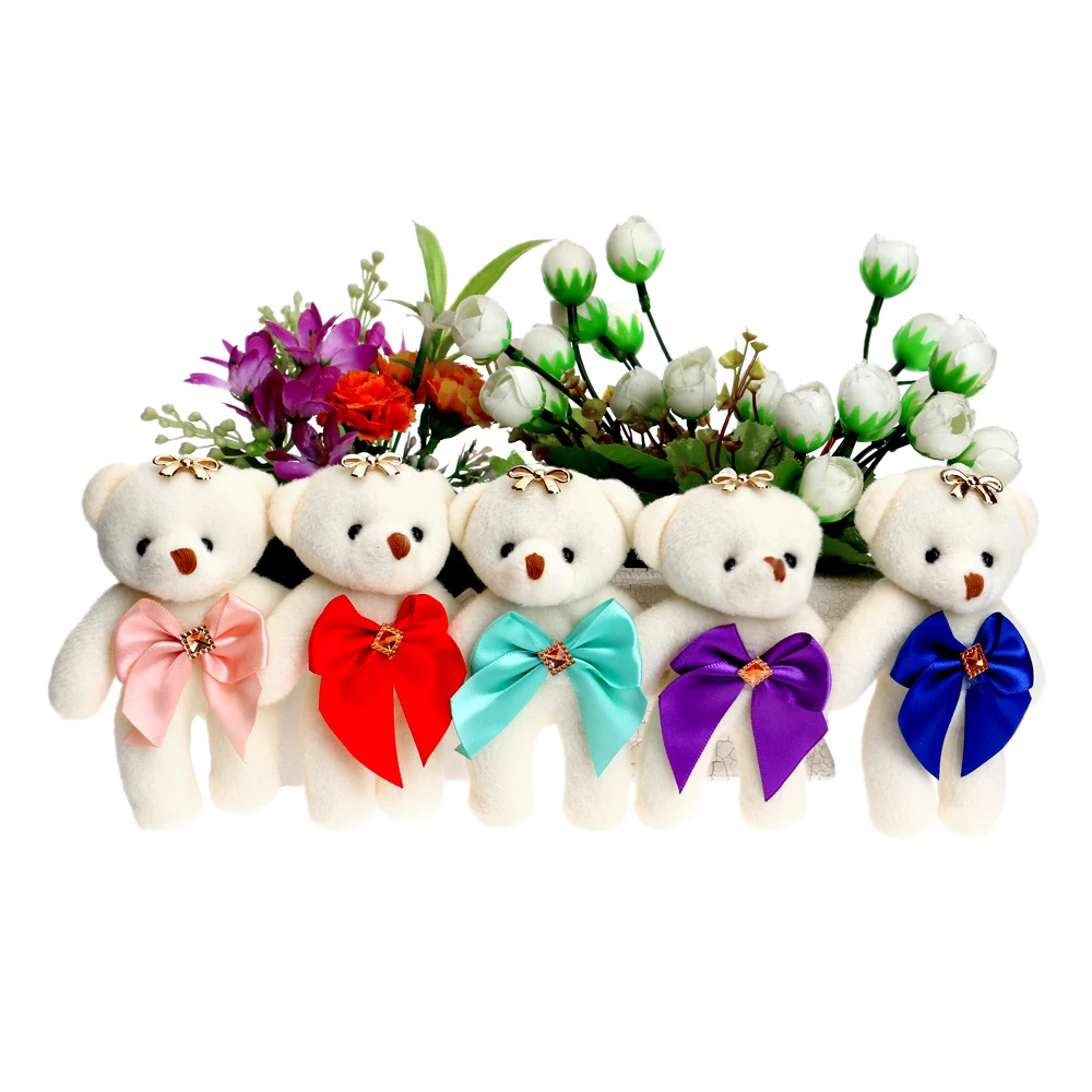 

50PCS/LOT Mini Design Baby Girl Teddy Bear Cute Bow Diamonds Flower Bouquets Accessory Plush Toys Home Decoration Bear