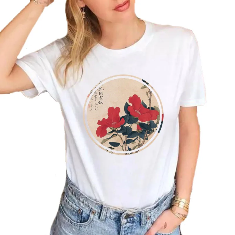 Summer female Fashion Harajuku T Shirts Women Flower Printed Japanese T ...