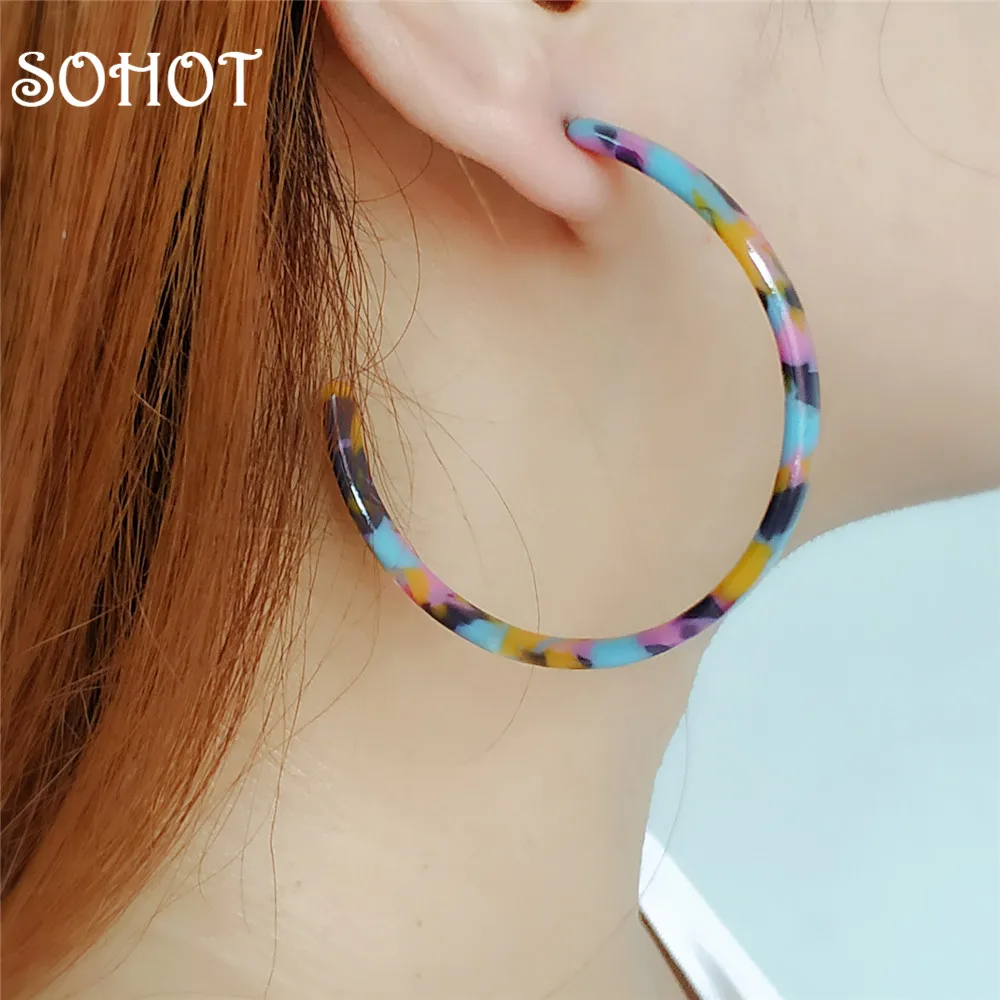 SOHOT 2018 этнический стиль 5 см большой круг обруч серьги уксусная кислота цветные