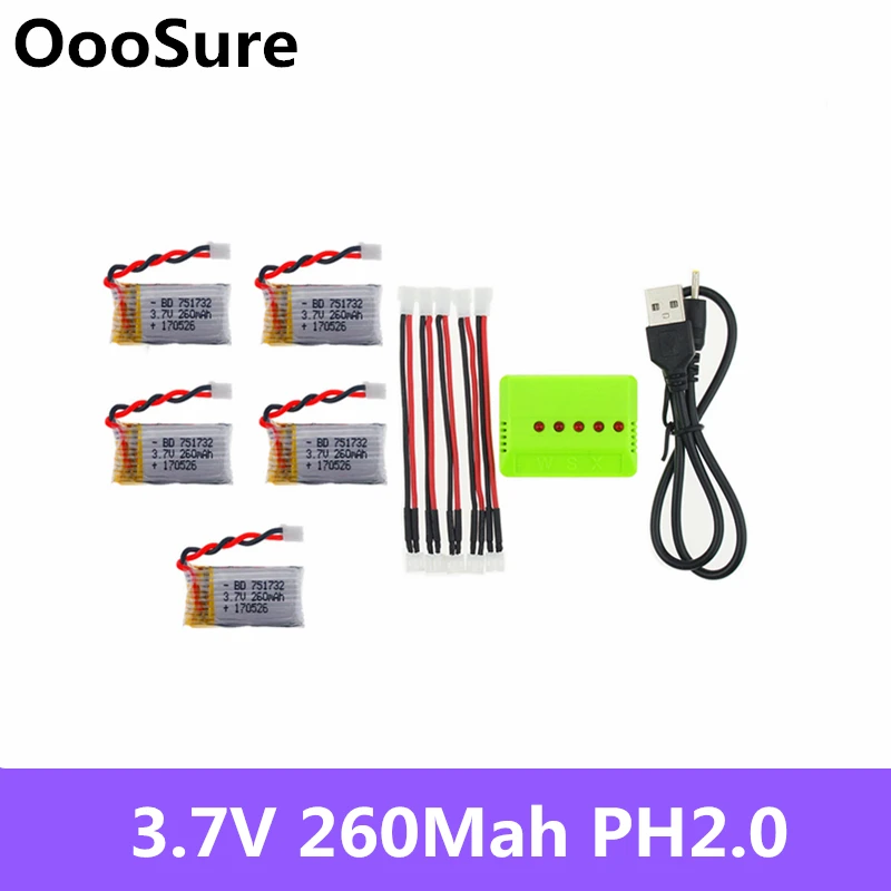 Набор зарядных устройств для квадрокоптера NH010 F36 JRC H36 E010 E010C E011 E011C E013 RC 5 шт. 3 7 в 260