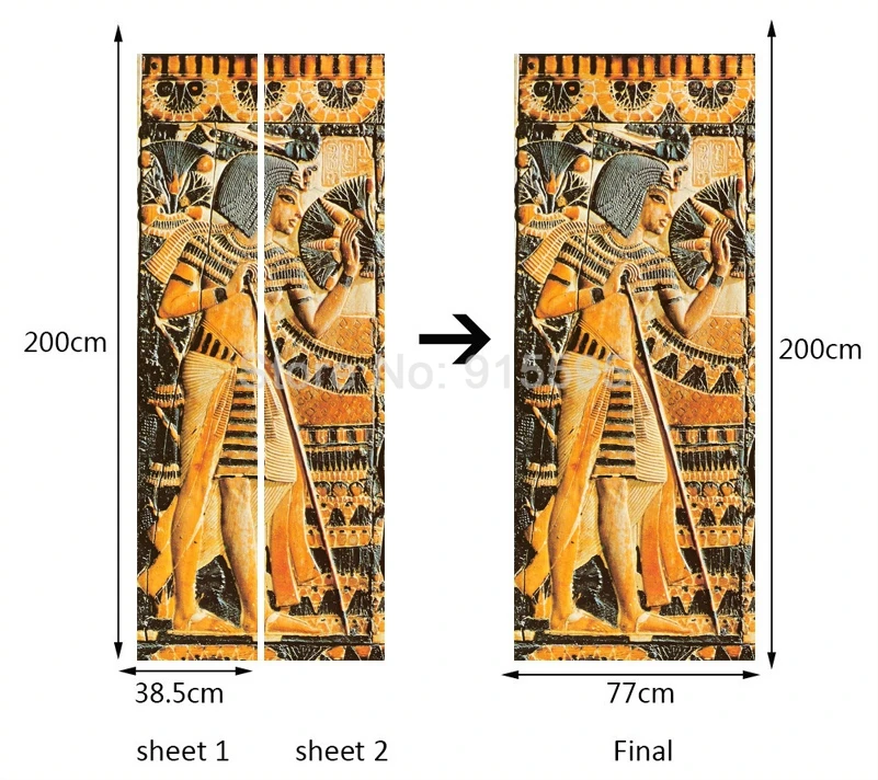 Наклейка на дверь, водостойкая самоклеящаяся фреска, обои с египетским фараоном, настенная живопись для гостиной, спальни, дверная наклейка, s декор, 3D
