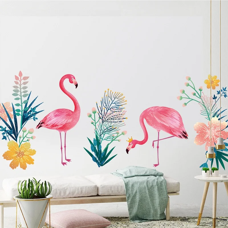

New 5D wall sticker Beautiful flamingo PVC removable waterproof DIY stickers TV backdrop decorative painting creative wallpaper
