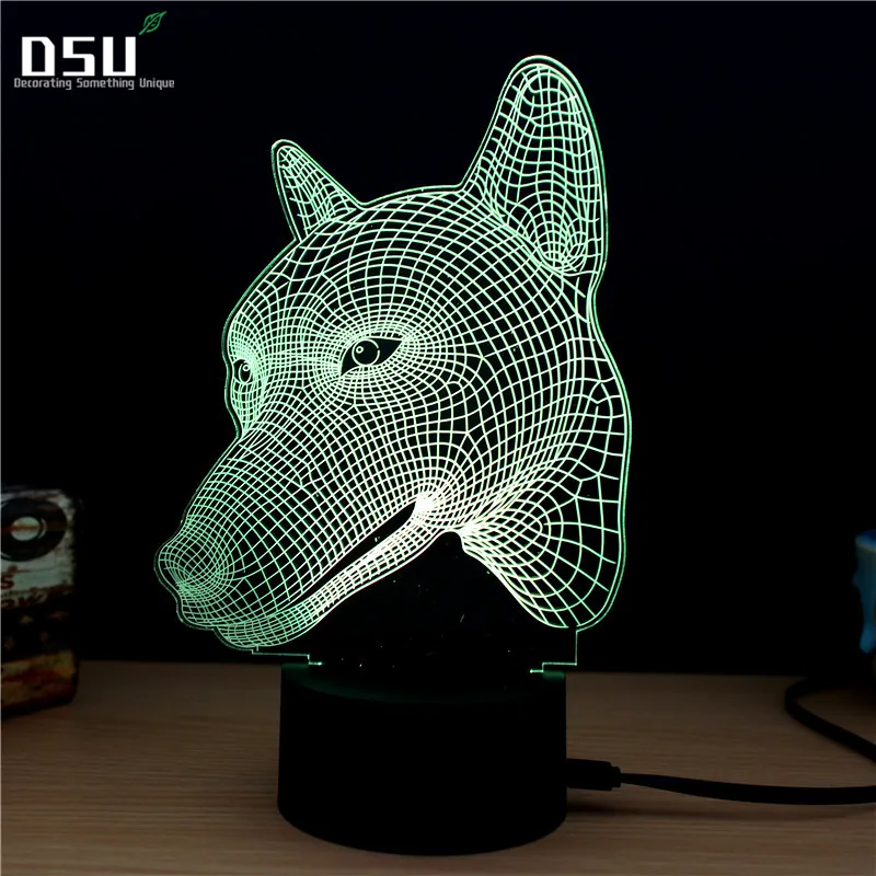 

Wolf Dog Head 3D Atmosphere lamp 7 Color Changing Visual Illusion LED Decor Lamp Home Table Decoration for Child Gift