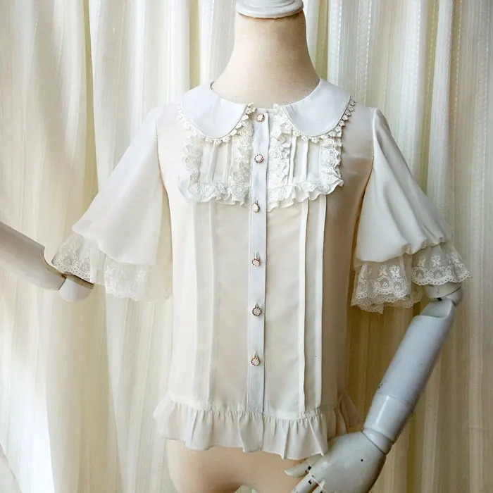 Sweet Short Lantern Sleeve Female Chiffon Blouse