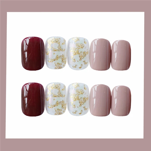 

Hot Spots and Hearts Children Fake Nails 24 Pcs Pink Rhinestones Decoration Pre-glue Press on Fake Nail Tips for Little Girls