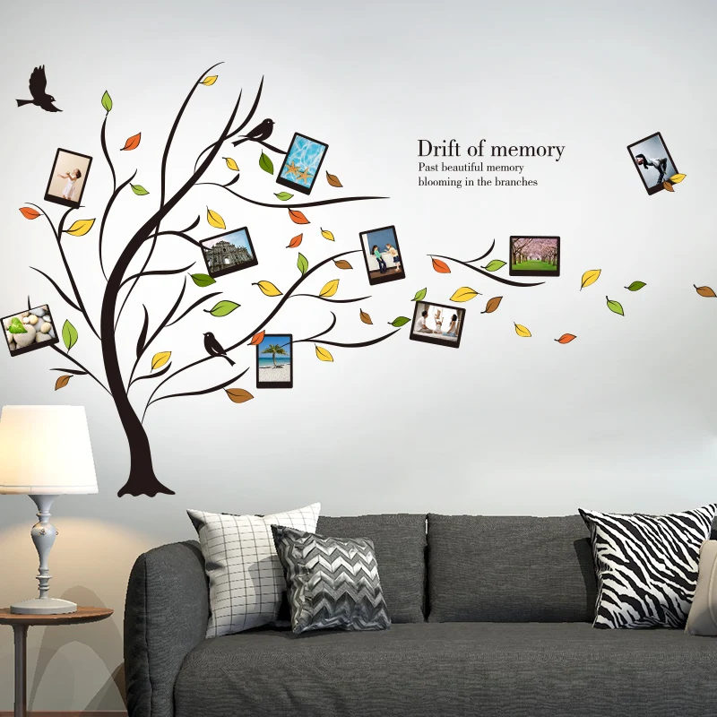 

[SHIJUEHEZI] Autumn Tree Leaves Wall Sticker Removable Vinyl Photo Frame Decal for Kids Room Living Room Restaurant Decoration
