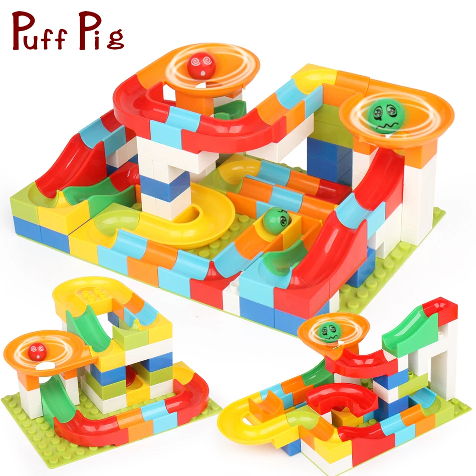 

104-112 PCS Marble Race Run Maze Ball Track With Baseplate DIY Building Blocks Compatible Legoed Duploe Train Bricks Kids Toys