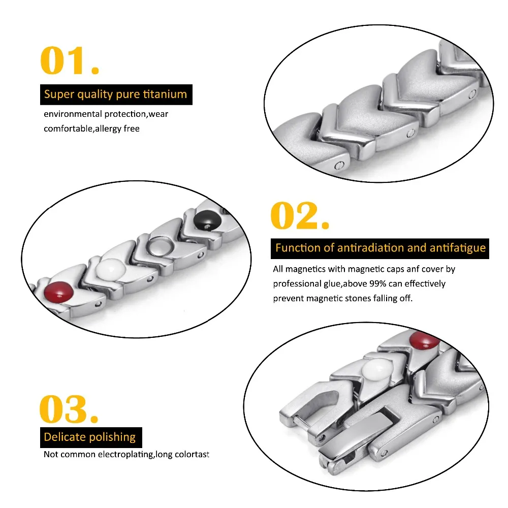 Rainso чистый титан Исцеления Магнитный мощность браслет для женщин с 4 элементами терапии здоровья интимные аксессуары OTB-034SFIR