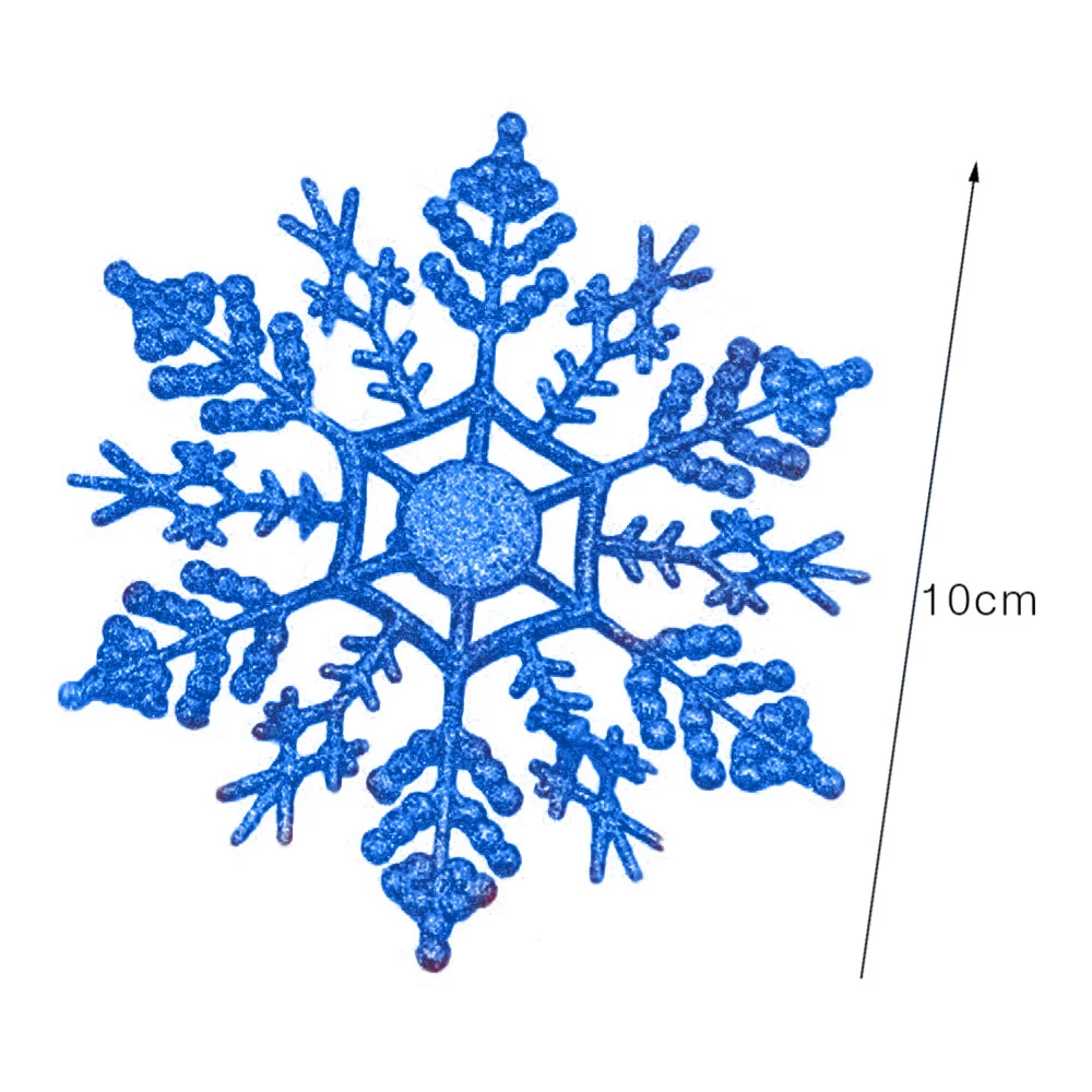 12 шт. Рождественские снежинки 10 см Пластиковые блестящие снежные хлопья украшения для рождественской елки кулон рождественские украшения для дома - Цвет: Темно-синий