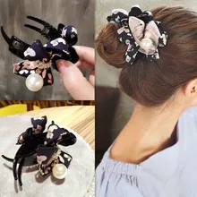 Корейская мода для девочек с цветочным принтом, заколки для волос, имитирующие жемчужные пряжа, заколки для волос для женщин, аксессуары для волос, краб для волос