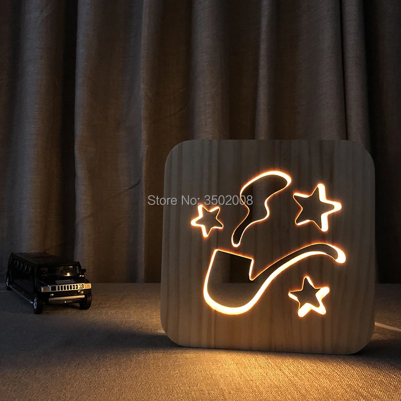 Wooden LED pipe hollow design night lamp warm light USB power as creative gift or home hotel club decoration | Лампы и освещение