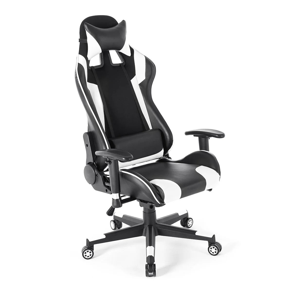 (US Stock) Office Gaming Racing Chair Leather Reclining Ergonomic 180° Lying Computer Cafe Executive Chair Adjust Seat Footrest