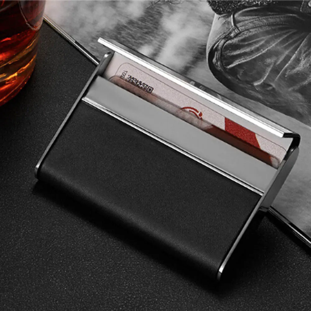 

High-Grade Black Pocket Business Card Case Soft Leather Tobacco Cigarette Shape Card Holder Storage Case Container Office Supply