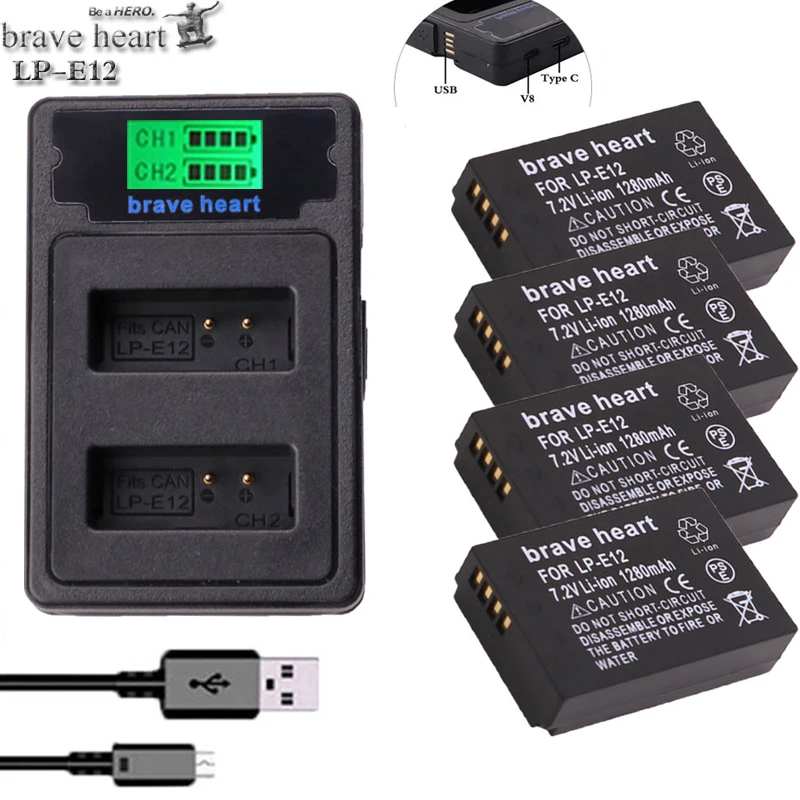 

bateria LP-E12 LPE12 LP E12 Camera Battery AKKU + LCD type-c Charger for Canon M 100D Kiss X7 Rebel SL1 EOS M10 EOS M50 DSLR