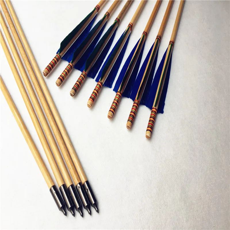 12 Handmade Wooden Arrows With Turkey Feathers - 32" Long, 500 Spine, For Recurve & Longbows