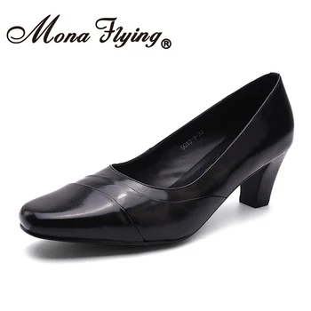 

Mona Flying Women Genuine Leather Hand-made Causal Comfort Pumps Shoe Square Toe Slip-on High Heel Shoes for Women Ladies 9103-5