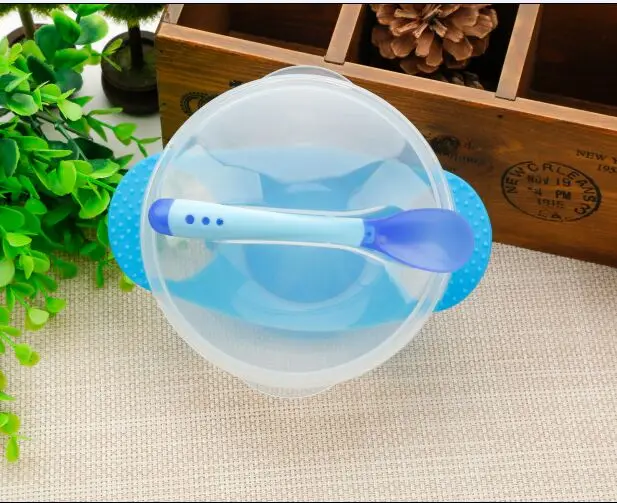 3 шт./компл. детская обучающая посуда с присоской детский спасательный набор посуды для оказания помощи чаша Температура зондирования ложка вилка Посуда - Цвет: Blue Dish 3 PC