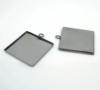

Blank Square Bezel Pad with Loop Pendant Settings Resin Cabochons Bases Findings DIY Jewelry Making Gunmetal Black tone