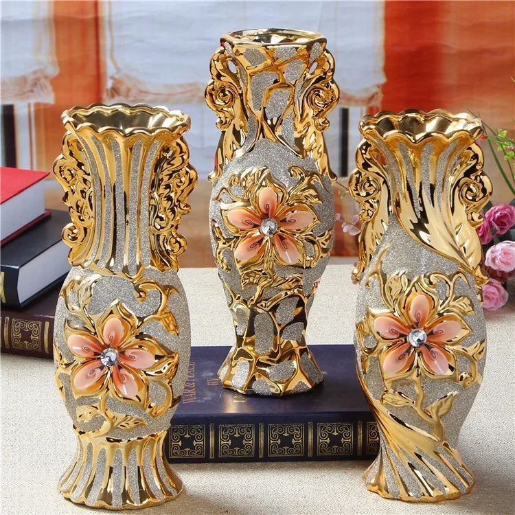 Europe Gold Plated Frost Porcelain Vase Vintage Advanced Ceramic Flower