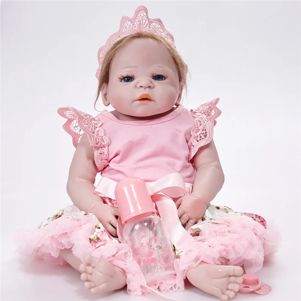 

22 inches Soft Silicone Reborn Doll Lifelike Newborn Baby Girl Doll with Cloth Body Toy for Kids Birthday Xmas Gift Bebe