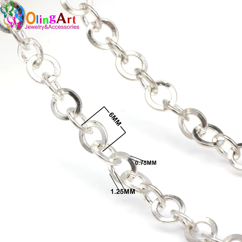 

OlingArt 3M/lot 6MM Silver Plated Flattened Round Shape Cross Link Chains For bracelet necklace DIY Jewelry Accessories making