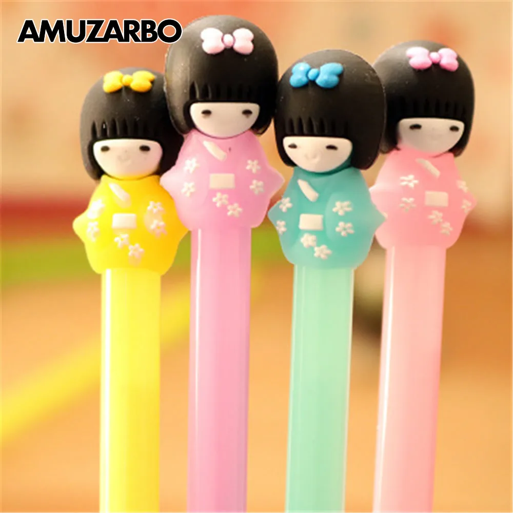

1 Piece Kawaii jelly color Cute Kimono Girl Cartoon Gel Pen Handles Writing Signing Stationery fashion Gift School Office Supply