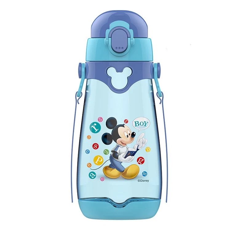 Disney 550 мл бутылка для воды с Микки-Маусом Мышь Детская кружка для воды для чашки, для младенцев, для детей двойная крышка Спортивная бутылка с соломкой подарки - Цвет: Blue