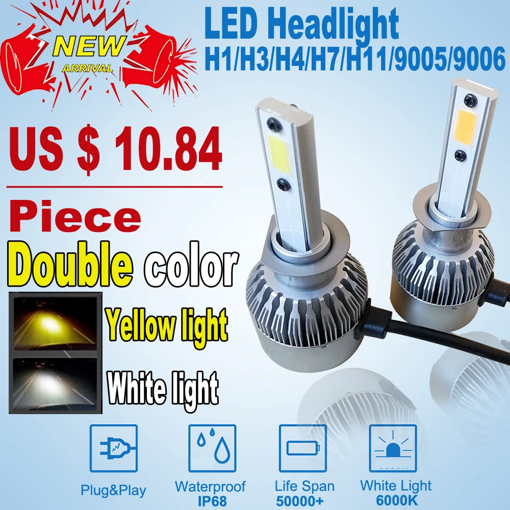 

NEW H7 H4 led Car Headlights Automobiles Headlamp Led Light Bulbs H1 H3 9005 9006 H11 Yellow white 6000K Fog Lamps car styling