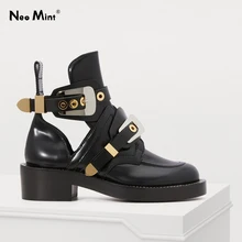 Luxury Brand Designer Silver Gold Buckle Strap Women Boots Double Buckle Ankle Boots for Women Street Style Cut out Punk Shoes Luxury Brand Designer Silver Gold Buckle Strap Women Boots Double Buckle Ankle Boots for Women Street Style Cut out Punk Shoes