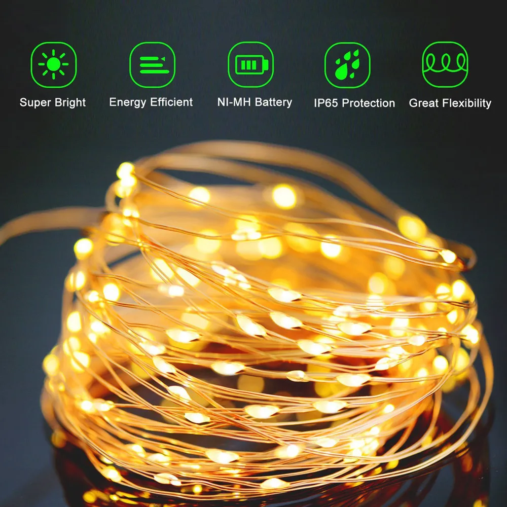 5 м 50 светодиодный Светодиодный светильник на солнечной батарее Водонепроницаемый светодиодный шнур из медной проволоки праздничный светодиодный светильник для улицы рождественские вечерние украшения для дома и свадьбы