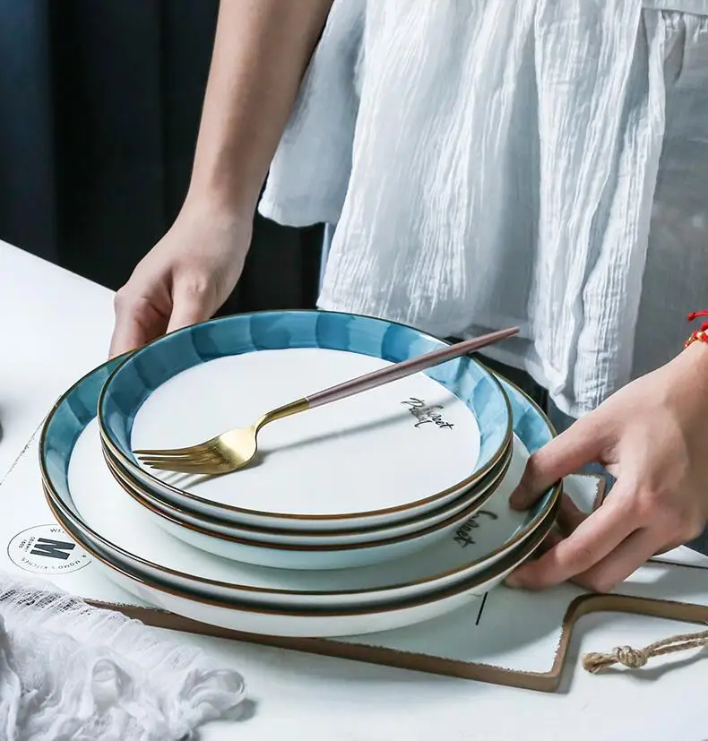 Прямая скандинавские столовые приборы ins ветровая пластина набор комбинированное блюдо домашнее блюдо одно круглое западное Стейк Салат десерт тарелка